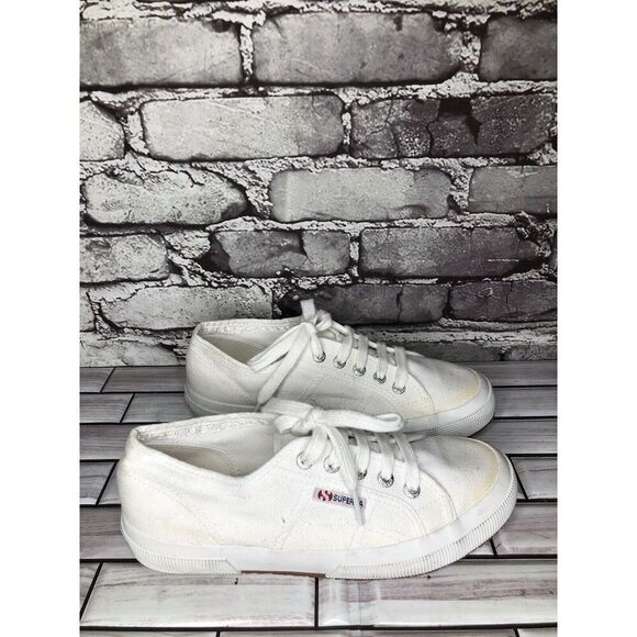 Superga White Canvas Fabric Lace Up Causal Sneakers Shoes Women sz 38EU/7.5M US - Picture 5 of 16
